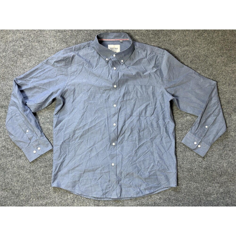 Oxford Shirt Mens L Blue Long Sleeve Chambray Button-Down Pocket Casual Collared